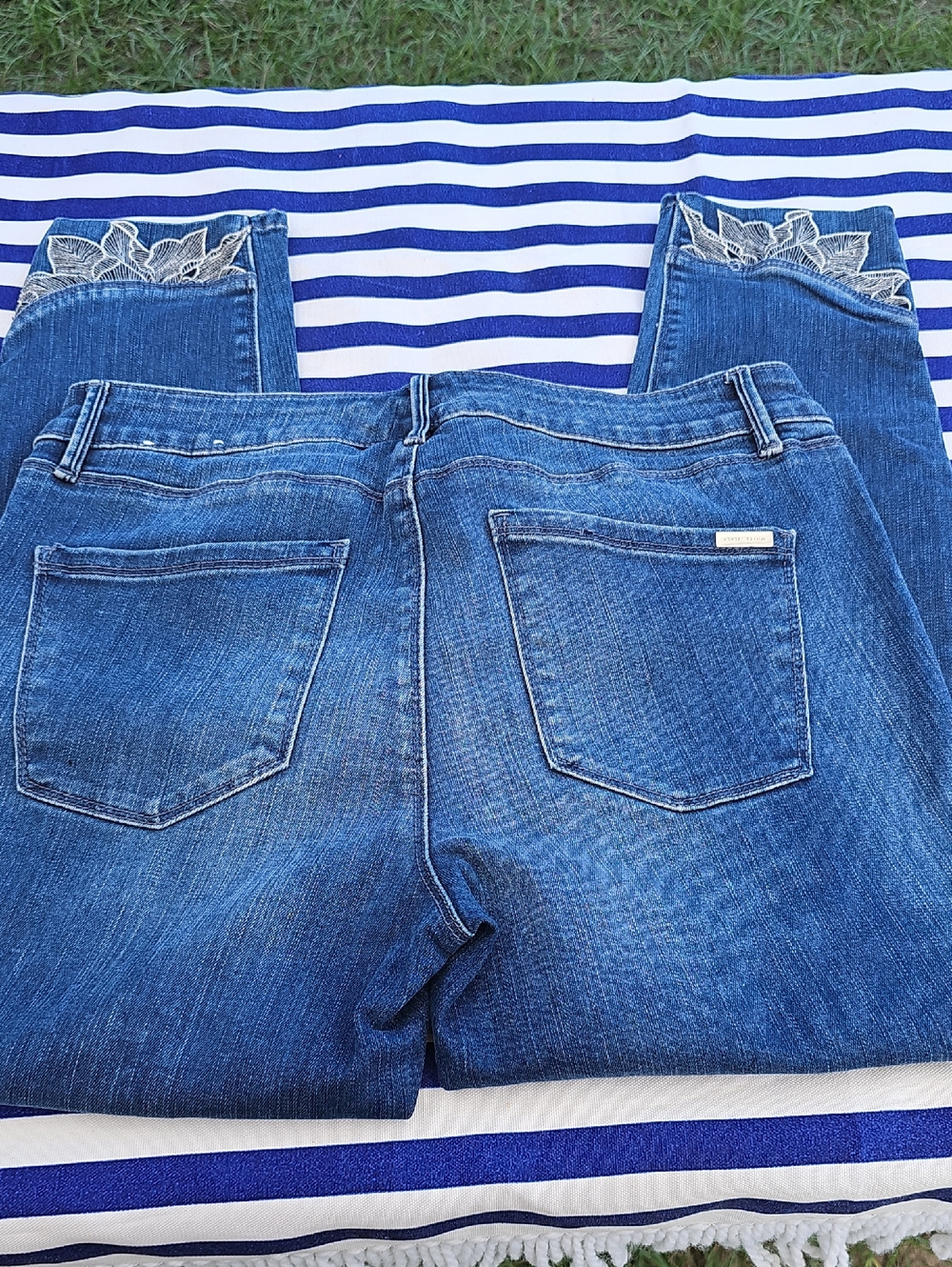 White House Black Market Blue Embroidered Ankle Cropped Jeans